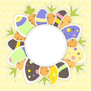 Easter eggs and carrots pattern on a yellow Illustrazione stock