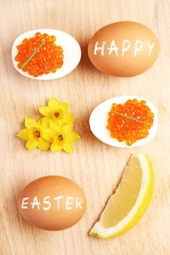 Easter eggs and caviar Stock Photos