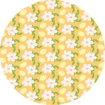 Easter Eggs and Chamomile flowers with decorative leaves Pattern on Circular 스톡 일러스트