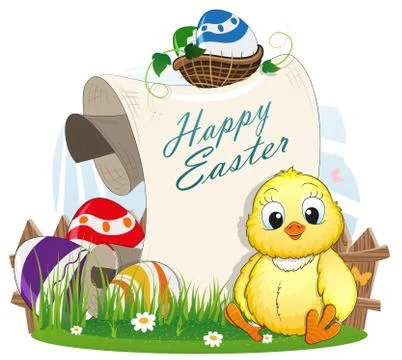 Easter eggs and chicken 스톡 일러스트