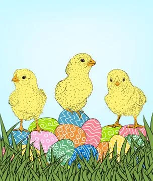 Easter eggs and chickens Stock Illustration