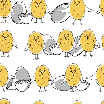Easter eggs and chickens. Vector  pattern. Stock Illustration