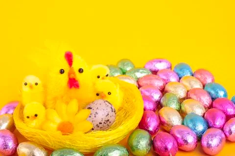 Easter eggs and chicks Stock Photos