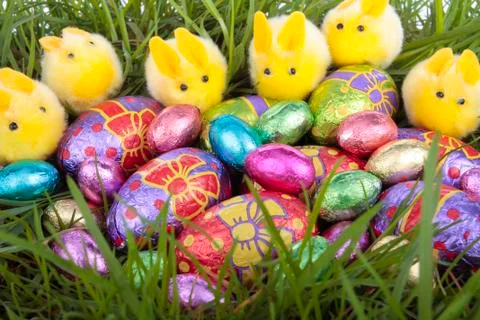 Easter eggs and chicks Stock Photos