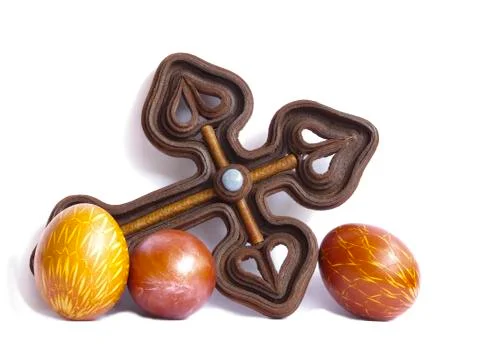 Easter eggs and a cross Stock Photos