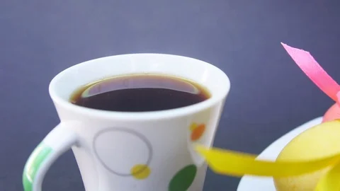 Easter Eggs and Cup of Coffee With Steam Stock Footage 73614530