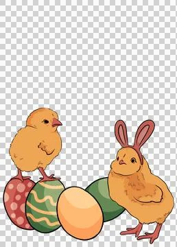 Easter eggs and cute cartoon chick chicken cute chicken with rabbit ears isolate Stock Illustration