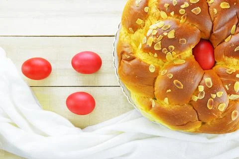 Easter eggs and Easter bread Stock Photos