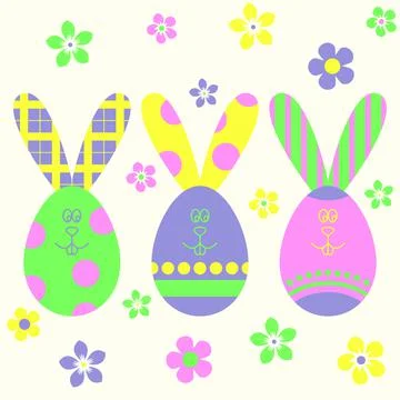 Easter eggs and easter bunny template. Easter background.  Stock Illustration