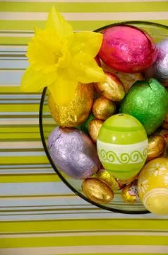 Easter eggs and flower Stock Photos
