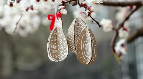 Easter eggs and flowers Stock Footage 22018628