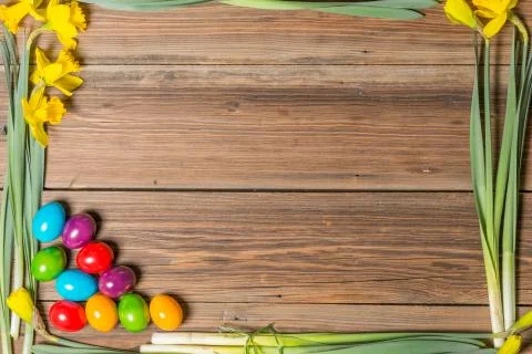 Easter eggs and flowers Stock Photos