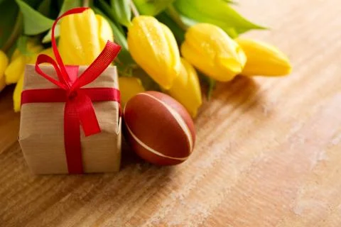 Easter eggs and gift box isolated. Stock Photos