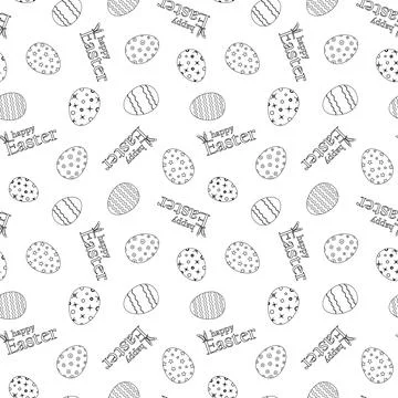 Easter Eggs and Happy Easter Text Seamless Coloring Pattern Stock Illustration