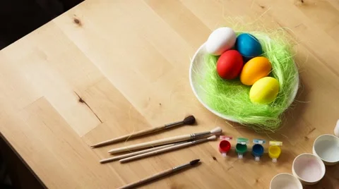 Easter Eggs and Paint Brush Stock Footage 61743570