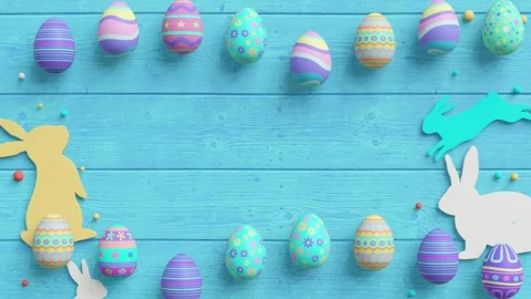 Easter eggs and rabbit silhouettes Stock Footage 264141132