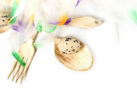 Easter eggs and spoons Foto stock