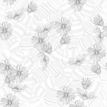 Easter eggs and spring flowers seamless pattern. Vector illustration Stock Illustration