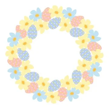 Easter Eggs and Spring flowers Circular Frame border Easter Holiday Thematic イラスト素材