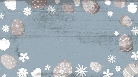 Easter eggs and spring flowers hand drawn on old paper rough texture backgr.. Stock Illustration