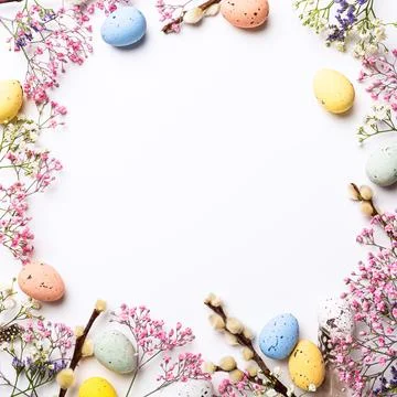Easter eggs and spring flowers Stock Photos