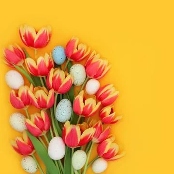Easter Eggs and Spring Tulip Flower Arrangement Stock Illustration