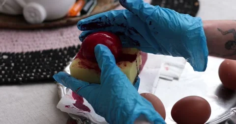 Easter eggs and the step of egg painting process for creative Easter celebration Stock Footage 306067789