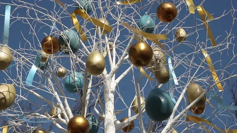 Easter eggs and stripes on a tree Stock Footage 98484692