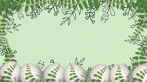 Easter eggs with animated wild plants leaves texture. Stock Illustration