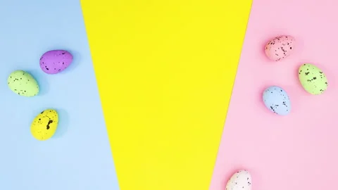 Easter eggs appear and Happy Easter write on colorful theme. Stop motion Stock Footage 149241487