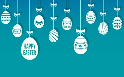 Easter eggs are hanging on the blue background Stock Illustration