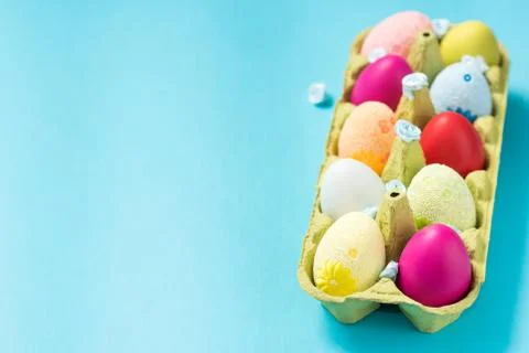 Easter eggs are painted in bright colors Stock Photos