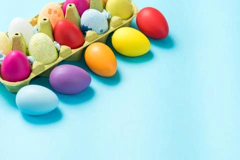 Easter eggs are painted in bright colors Stock Photos
