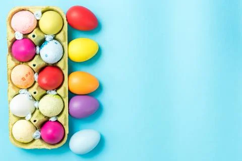 Easter eggs are painted in bright colors Stock Photos