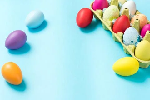 Easter eggs are painted in bright colors Stock Photos