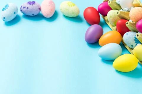 Easter eggs are painted in bright colors Stock Photos