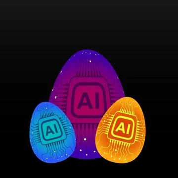 Easter eggs of Artificial Intelligence with circuit board. Vector illustratio Stock Illustration