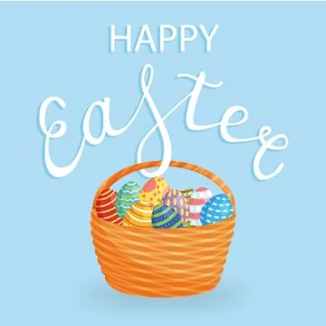 Easter eggs in a backet for holiday poster, banner, celebration Stock Illustration