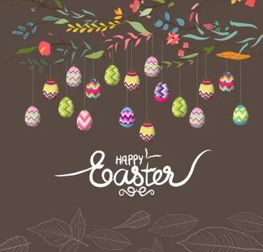Easter eggs background with flowers Illustrazione stock