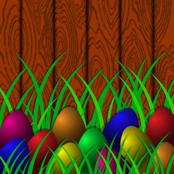 Easter. Eggs on the background of wood and grass Stock Illustration