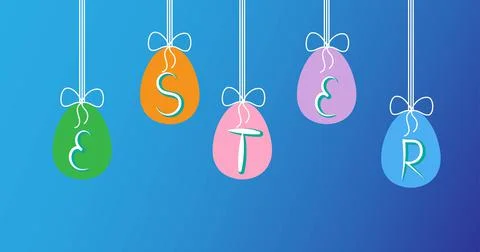 Easter eggs banner on blue bg for web vector illustration Stock Illustration
