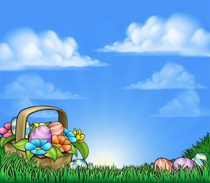 Easter Eggs Basket Background 库存插图