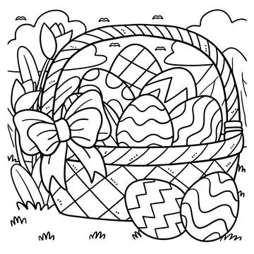 Easter Eggs Basket Coloring Page for Kids Stock Illustration