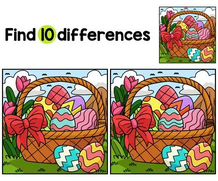 Easter Eggs Basket Find The Differences Stock Illustration