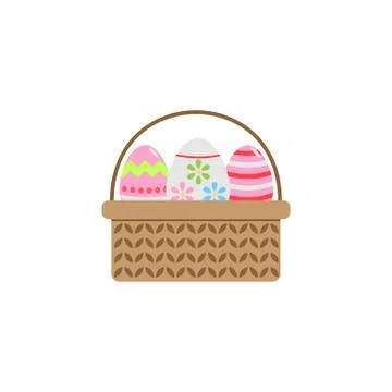 Easter eggs in basket flat icon, religion holiday 库存插图