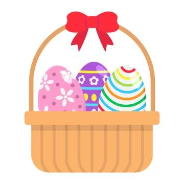 Easter Eggs In Basket flat icon, easter Stock Illustration