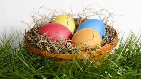 Easter eggs in basket Stock Footage 72716398