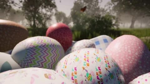 Easter eggs in a basket Stock Footage 235841002