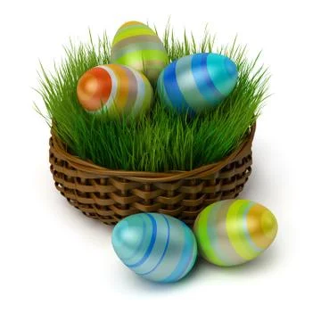 Easter eggs in a basket with a grass Stock Illustration