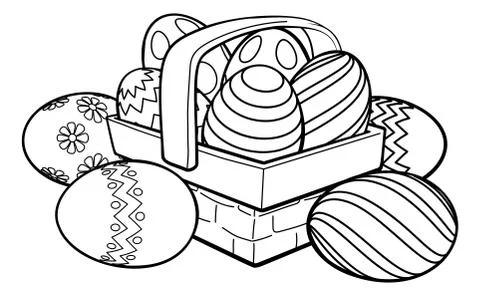 Easter Eggs Basket Hamper Cartoon Stock Illustration